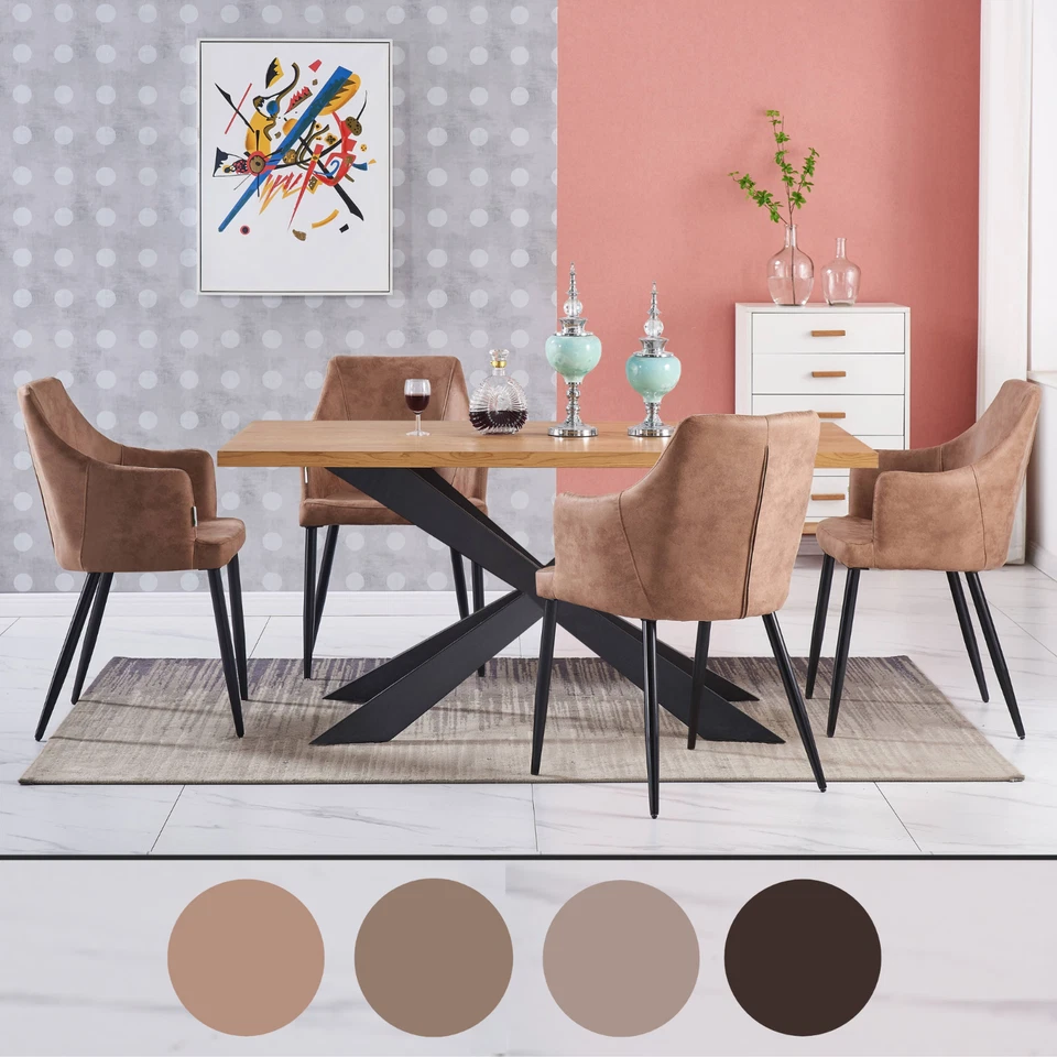 7PCS Zarah Dining Table Set w/ an Oak Dining Table & 6 Leather Dining Chairs - Image 1 of 1