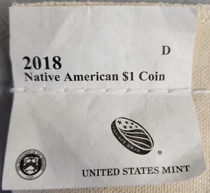 2018-D Native American 1 Dollar Coins. 100 Coins Unopened Sewn Bag. - Picture 1 of 2