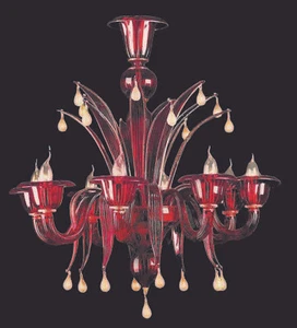 Lampadario veneziano in Vetro di Murano con oro 24 Fatto a Mano in Italia 8 Luci - Picture 1 of 9