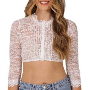 Krüger Dirndlbluse Margareta ecru | hochgeschlossen langarm Spitze | Damen Bluse - Bild 1 von 16