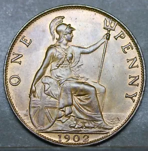 More details for edward vii bronze penny, 1902. almost bunc. prooflike finish  (not matt)