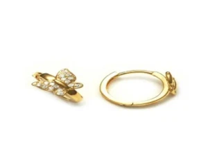 ADIRFINE 14K Solid Gold Butterfly Huggie Hoop Earrings - Picture 1 of 1