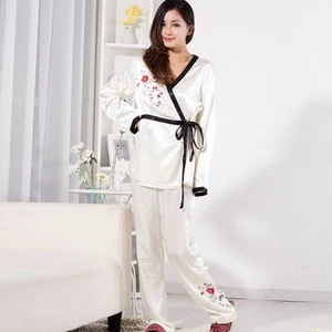 NEU Sexy Damen Silk Satin Pyjama Set Nachtwäsche&Roben Nachthemd#P019 Weiß - Picture 1 of 8
