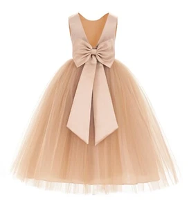 Satin Flower Girl Dress with Bow Party Dresses Bridesmaid Dress Graduation Dress - Picture 1 of 29