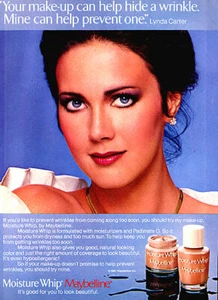 Maquillaje Maybelline Lynda Carter 1982 vintage anuncio de revista de 1 página - Imagen 1 de 1