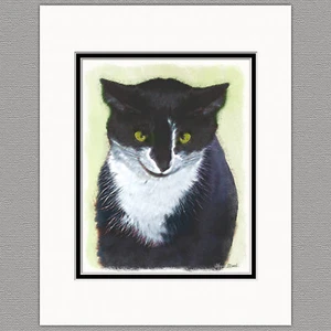 Tuxedo Cat Original Art Print 8x10 Matted to 11x14 - Picture 1 of 1