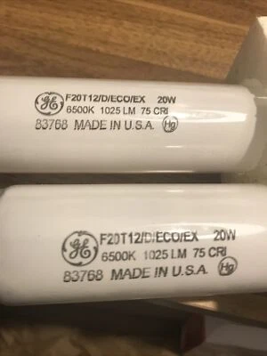 2x GE F20T12/D/ECO/EX 20W 6500K 24" T12 Linear Fluorescent Tube Light Bulb 83768 - Image 1 of 4