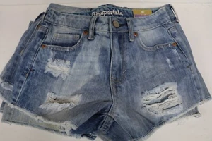 RESALE LOT 6 PAIR AEROPOSTALE DENIM BLUE JEAN SHORTS HIGH RISE SHORTY DESTRUCTED - Picture 1 of 5
