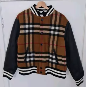 Burberry Felton Check Varsity Bomber Jacket Leather Sleeves - Tags Included - Picture 1 of 11