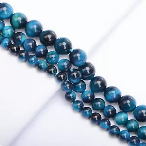 A++ Sky Blue Tiger Eye Round Beads 6mm 8mm 10mm 12mm - Picture 1 of 7