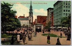 Postcard Massachusetts Boston MA Tremont Street and Park Street Church - Picture 1 of 2