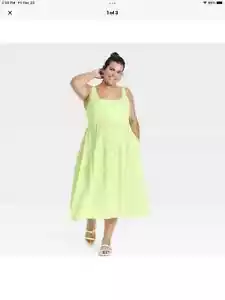Women's Plus Size Sleeveless Tie Back Tiered Dress w/ Pockets Ava & Viv Green 3X - Picture 1 of 4