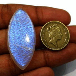 Piedra lunar arco iris brillo azul natural 51 quilates 46 mm x 21 mm piedra preciosa cabujón marquesa - Imagen 1 de 15