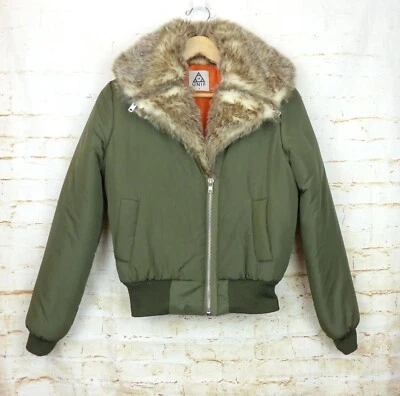 Chaqueta de bombardero UNIF para mujer S verde oliva Amelia cuello de piel sintética grunge ejército punk Foto 1 de 4