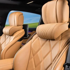 Car Headrest Memory Foam Neck Pillow for Driving with Genuine Nappa Leather C... - Picture 1 of 8