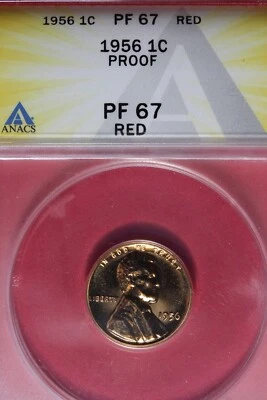 1956 ANACS 1C PF67 RED LINCOLN WHEAT CENT #B48438 - Image 1 of 2