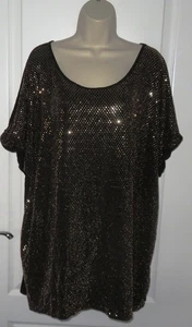 NEW Womens🦋PEACOCKS🦋black gold stretch sequin woven longline top blouse size24 - Picture 1 of 4