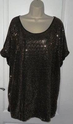NEW Womens🦋PEACOCKS🦋black gold stretch sequin woven longline top blouse size24 - Image 1 of 4