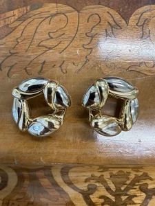 BVLGARI ITALY 18k Yellow & White Gold Clip On Earrings Vintage 1980s - Picture 1 of 5