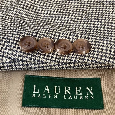 Lauren Ralph Lauren Sport Coat Mens 44R Beige Black Houndstooth Silk Wool Blazer Foto 1 de 4