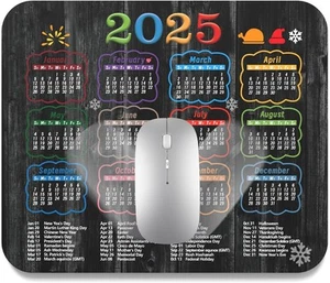2025 Calendar Mouse Pad Black Wood Grain Pattern, Holidays Mousepad 9.5 - Picture 1 of 7