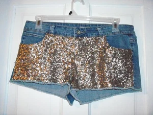 Pantalones cortos de mezclilla con lentejuelas doradas delanteras talla junior grande - Imagen 1 de 2