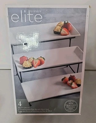 Gibson Gracious Dining 3 Tier Rectangular Serving Platter Dessert Stand - Image 1 of 4