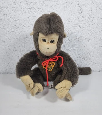 Althans Plüschtiere Affe Mit Etikett Kuscheltier Alt West Germany  - Bild 1 von 4