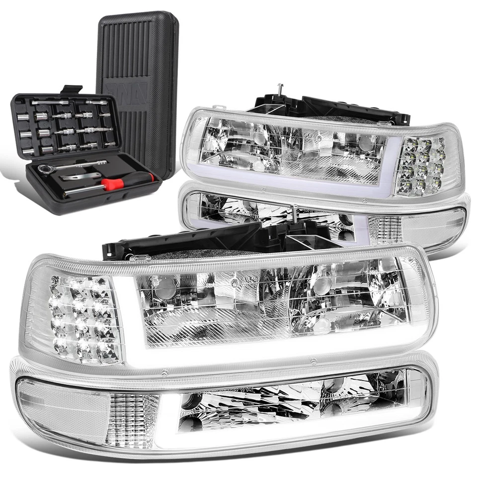 Ajuste 1999-2002 Silverado LED DRL Cromo Faro Lateral Transparente Parachoques Lámpara + Caja de Herramientas Foto 1 de 4
