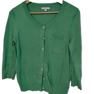 Vtg Gap Womens Cardigan Sweater Green Pockets 100% Cotton Round Neck Sz M  - Picture 1 of 7