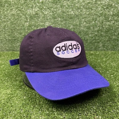 Vintage 90s Adidas Soccer Sports Outdoor Black & Blue Strapback Hat Cap 1990s - Image 1 of 4