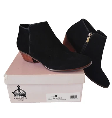 Botines Crown Vintage Gamuza Negros Para Mujer 8 Tabitha Tacón Cremallera Otoño Foto 1 de 4