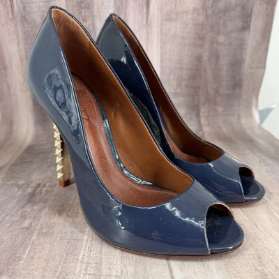 Tacones de aguja Schutz para mujer talla 5,5B suela de cuero azul marino tacón con tachuelas punta abierta Foto 1 de 4