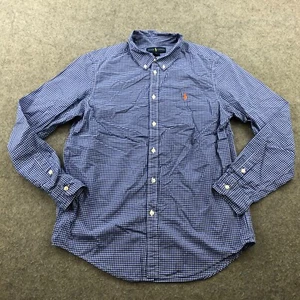 Ralph Lauren Shirt Boys XL Blue Check Orange Pony Long Sleeve Button Up - Picture 1 of 9