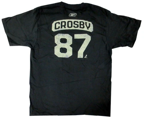 Sidney Crosby Reebok NHL Pittsburgh Penguins Hockey Black Name & Number T-Shirt Cover