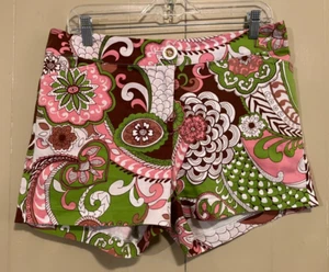 Skirtin’ Around New Canaan Shorts Pink Green Print Preppy Boho Size 8 EUC - Picture 1 of 5