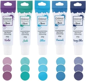 Food Colouring Cake Gels Concentrated Colour Splash Blues 5 PACK  Bright Colours - Picture 1 of 24