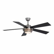 52" Brushed Nickel Industrial Indoor LED Ceiling Fan White Frosted Bowl Light