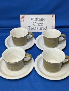 4 x Green & White Stoneware CUPS & SAUCERS * J G Meakin Studio Stone * 1970s VGC - Picture 1 of 9