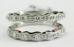 1.2Ct Lab Created Diamond Enhancer Guard Wrap Wedding Ring 14k White Gold Finish - Picture 1 of 5