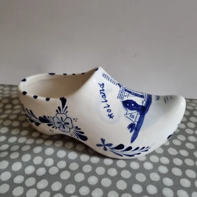 Vintage Delft Hand Painted Blue & White Clog. Marked E H 10584 - Image 1 of 4