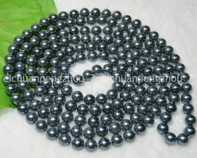 Long 48/60'' Genuine 8mm Black Gray South Sea Shell Pearl Round Beads Necklace - Image 1 of 4