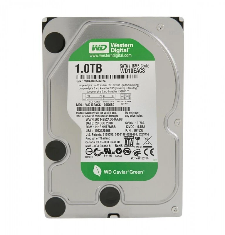 WD10EACS WD10EARS WD10EACS-00D6B0 Hard Drive 1Tb 3.5 SATAII - Image 1 of 1