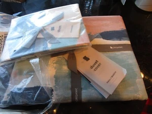 West Elm Brushed blocks full queen duvet cover 1 standard sham blue topaz New - Picture 1 of 3