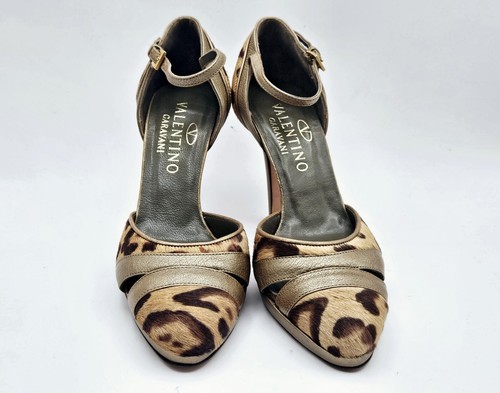 Valentino Garavani stampa animali peli pony pelle decolte marroni tacchi 35 5 5