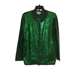Quacker Factory Sequin Front Sweater Full Zip Cardigan Party Glam Women's Large - Picture 1 of 9