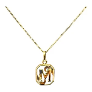 9ct 9K Yellow Gold Initial Letter M Oblong Diamond Charm Pendant. Brand New - Picture 1 of 3