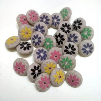 30PCS Decoration Small Multicolor Flower Covered Button 0.59 inch - Image 1 of 4
