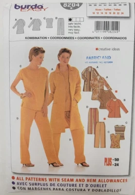 Burda 8204 Misses Pants Jacket Tops Sewing Pattern Sizes PLUS 10-24 Easy - Image 1 of 3