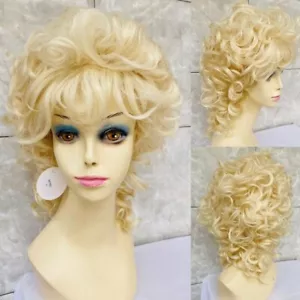 Dolly Parton Fryzura niechlujne Kobiece Warstwy Złote Faliste Syntetyczne Włosy Peruka T21A - Zdjęcie 1 z 12